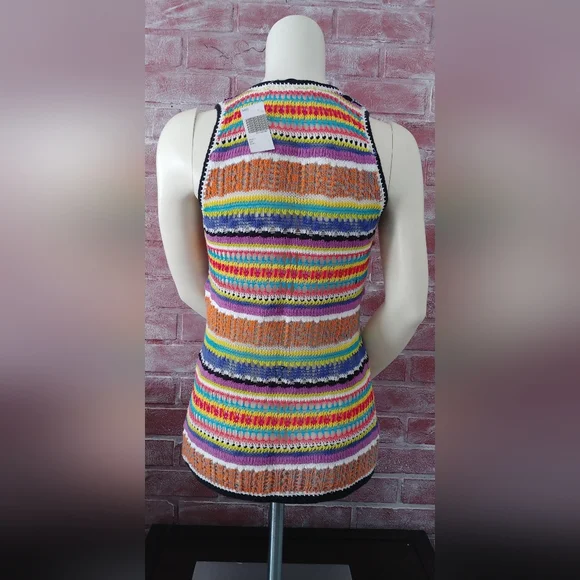 Trina Turk Crochet Sleeveless Tank Sweater Vest Sz S Textured Multicolor Stripes - Picture 5 of 12